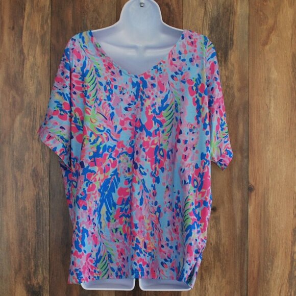 Women's V Neck Oversized Shirt Top Blouse Multi Color L - Picture 4 of 7